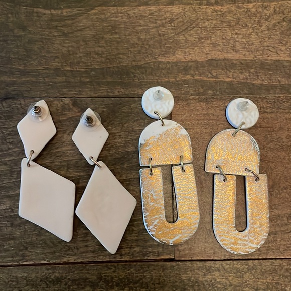 Pair of polymer clay earrings - gold and pink - Picture 4 of 4